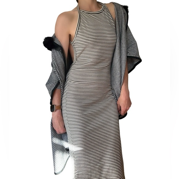 Silence + Noise Black White Stripe Midi Stretch Tank Midi Dress - Picture 2 of 7